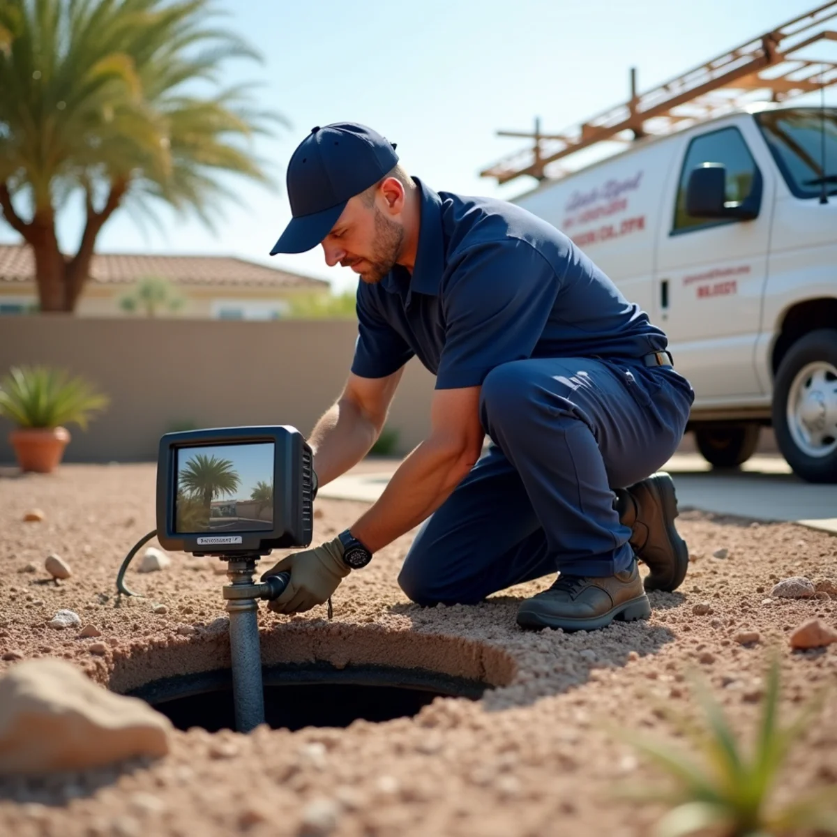 Madrid Plumbing technician running a sewer camera inspection at a Buckeye, AZ property